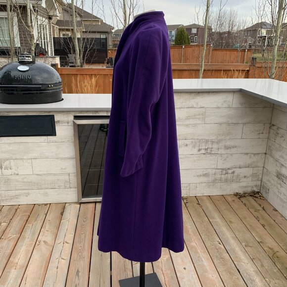 Vintage 80s Union Made Long Overcoat Purple Lambswool Retro Maxi Trench Coat - Picture 4 of 16